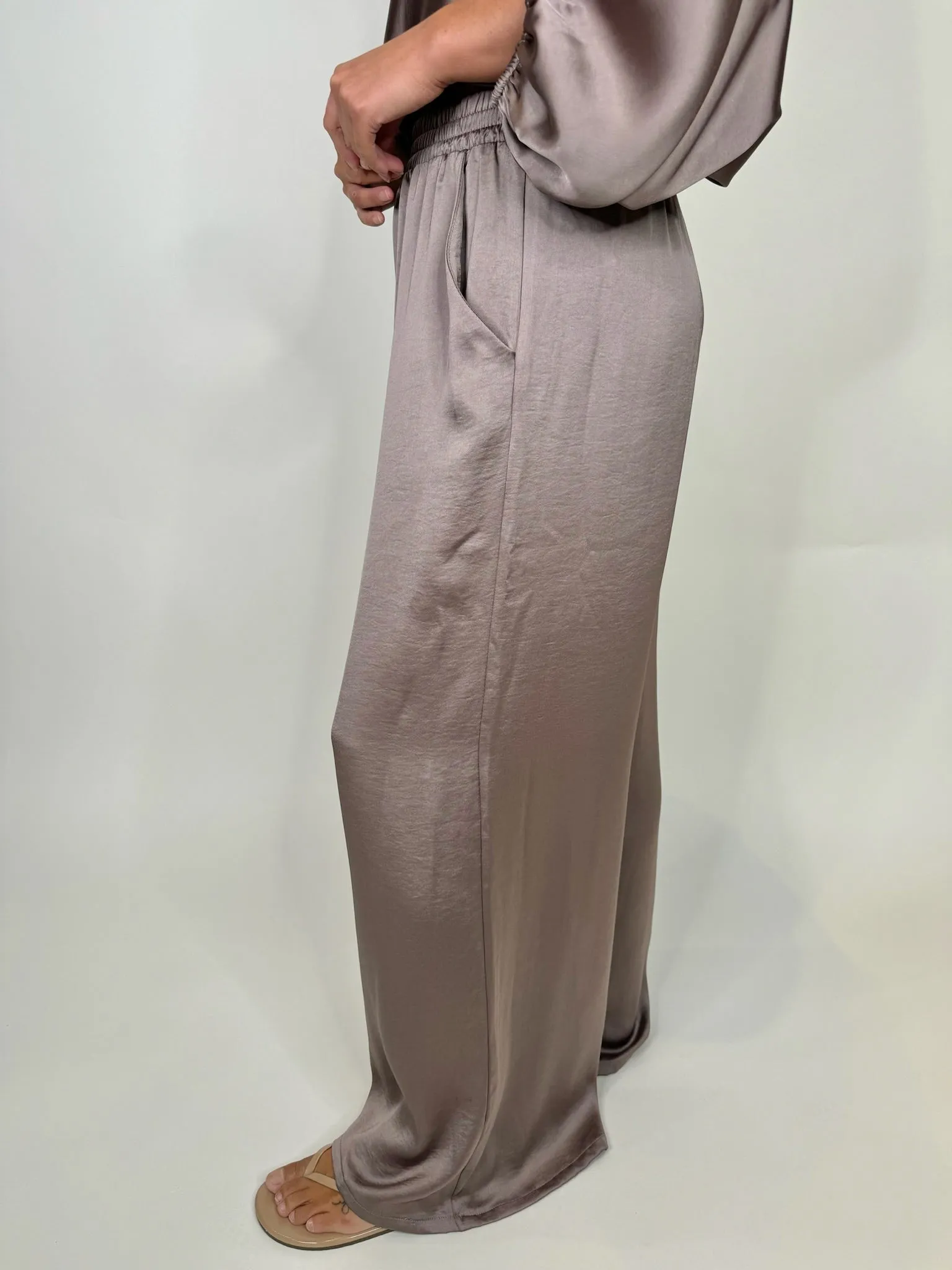 KLD Stretch Satin Wide Leg Pant